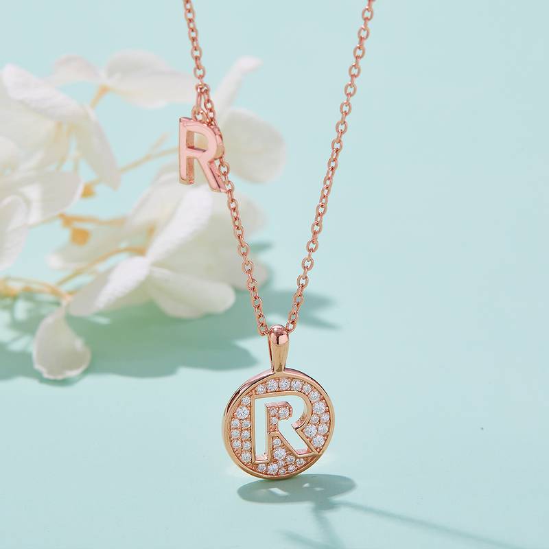 R pendant S925 silver plated rose gold Moissanite diamond light luxury letter necklace